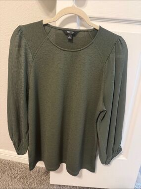 Simply Vera Vera Wang Olive Green Pleated-Sleeve Knit Top
